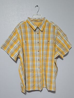 Short-Sleeve Yellow Plaid Button-Down Shirt